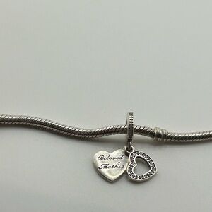 BELOVED MOTHER Genuine PANDORA Silver HEARTS Dangle MOM DAY Charm